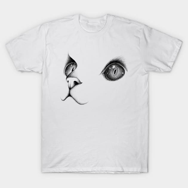 Sketch Cat Face hand Drawn T-Shirt by Mako Design 